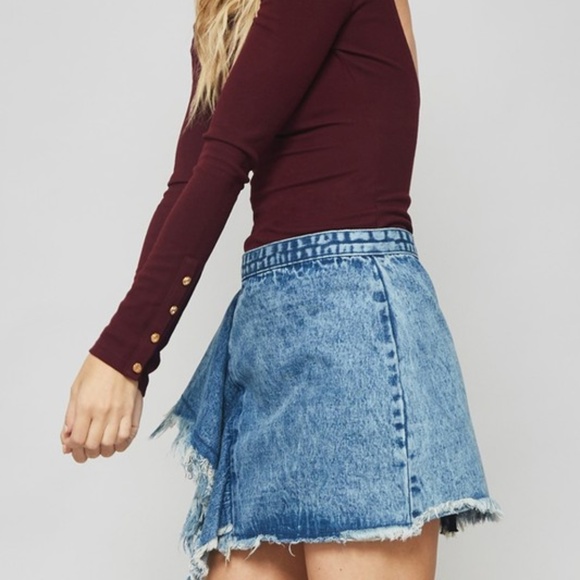 Denim Side Fringe Jean Mini Skirt - Picture 7 of 8